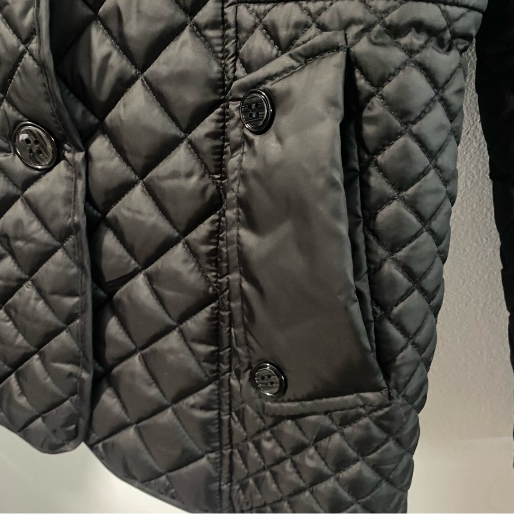 Laura Scott Black Quilted Puffer with Leopard Collar - Picture 4 of 8